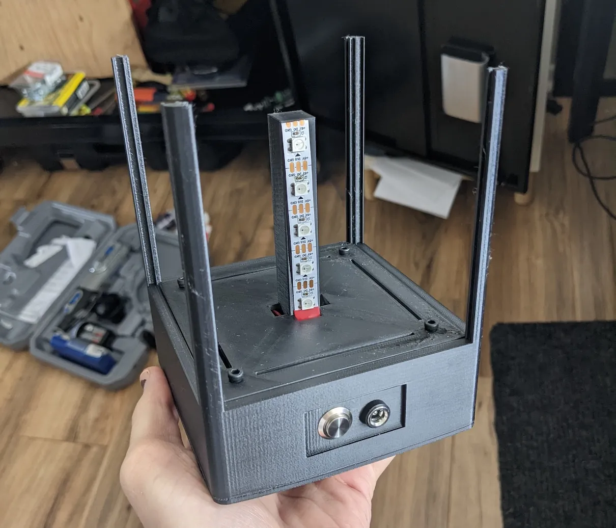 Partially assembled lantern frame with the LED strip mounted in the center