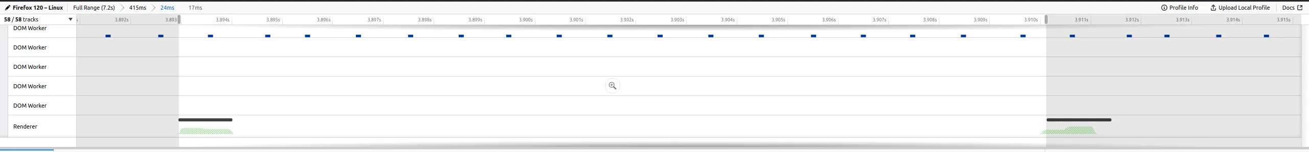 Parallax effect disabled. Each tick is a frame being rendered. Ticks occur every 16-17ms. Screenshot from 2024-01-06 16-20-36